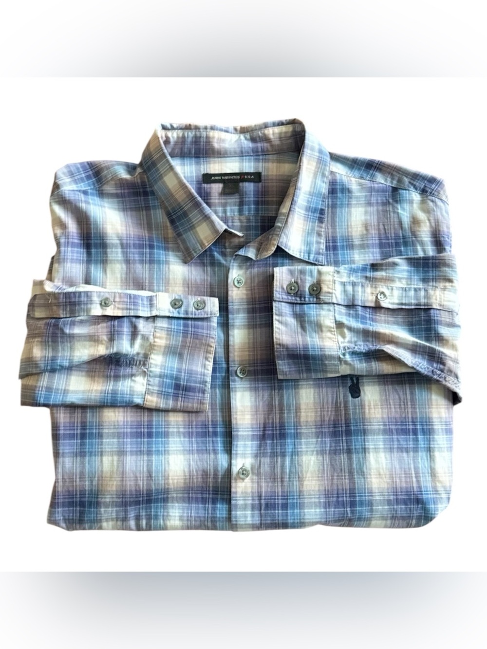 John Varvatos Blue Plaid Button Down Shirt Star USA XL